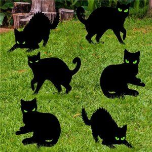 Halloween Black Cat Yard Decorations Glow in Dark Eyes Outdoor Scary Party Decor